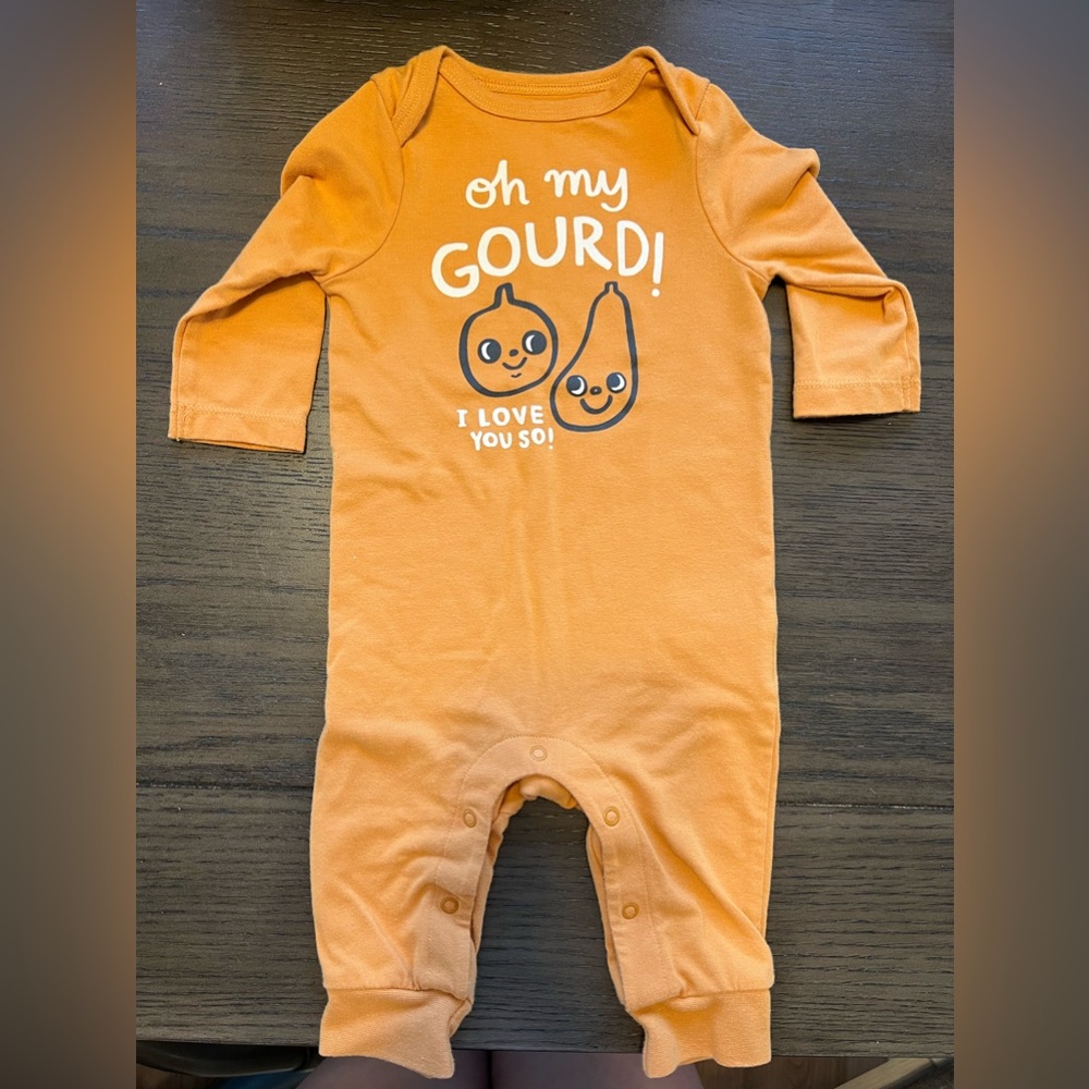 ‘Oh my Gourd, I love you so’ Fall Long Sleeve Snap Foot Romper